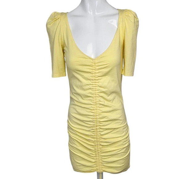 Wilfred Dresses & Skirts - Aritzia Wilfred Nissa Mini Dress Ruched Short Sleeve Yellow  Size XS